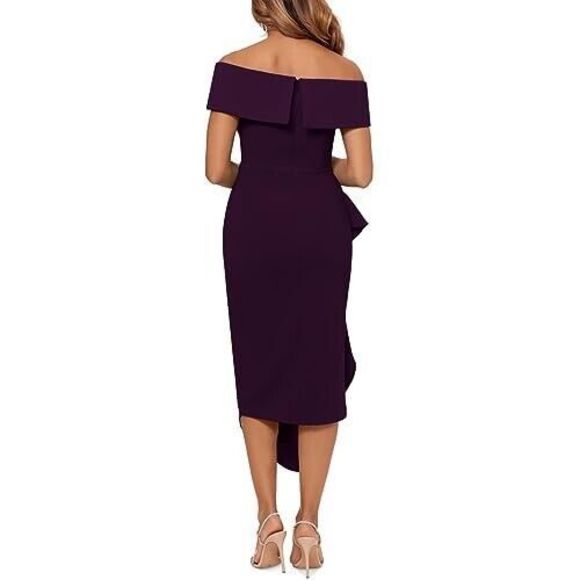 Betsy & Adam Sz 16 Mulberry Off The Shoulder Midi Crepe Side Ruched Dress $239 - Picture 10 of 10